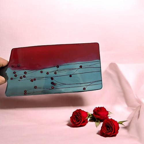 Epoksi Reine Sunumluk - Kesme Tahtas Grnml - Bordo -  Ebatlar: 14 x 27 cm
