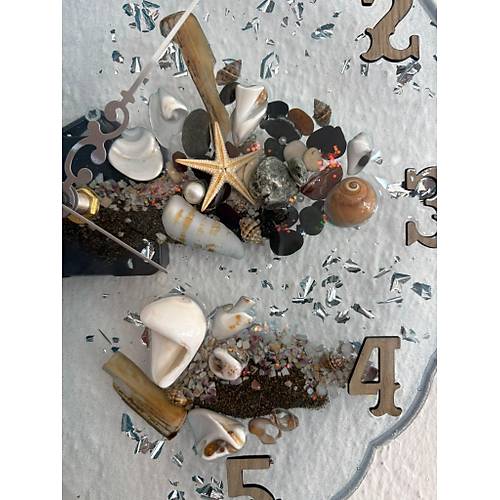 PELNCE - Deniz Temal Epoksi Duvar Saati (Deniz Yldz, Kabuk & Talarla) - Mavi -30 cm