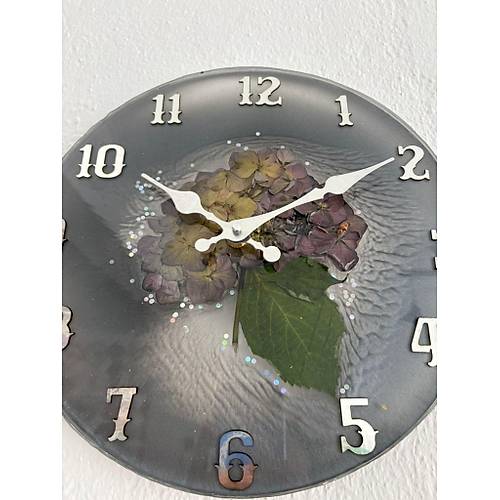 PELNCE - Ortanca enlii Serisi - Epoksi Duvar Saati - Gri Renk - 30 cm