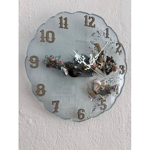 PELNCE - Deniz Temal Epoksi Duvar Saati (Deniz Yldz, Kabuk & Talarla) - Mavi -30 cm