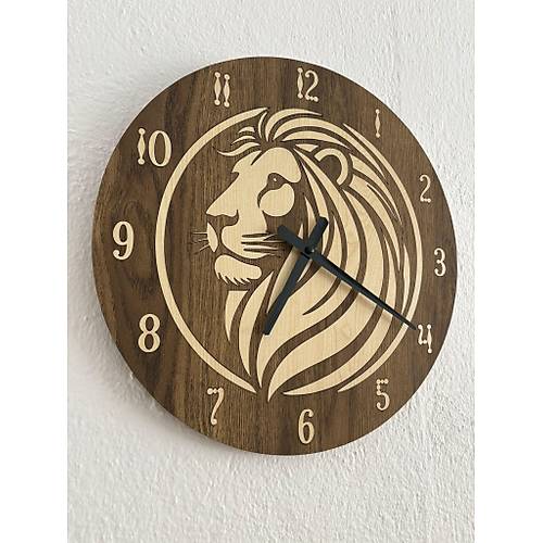 Safari Serisi - Aslan - Ahap Duvar Saati - 40 cm