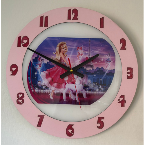 PELNCE KIDS - Barbie ile  Kpei ve Paris Temal ocuk Odas Duvar Saati - 40 cm