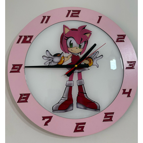 Amy Rose Duvar Saati - Kirpi Kz Tasarm - Ahap Lazer Kesim Epoksi - 40 cm - Pelince Kids
