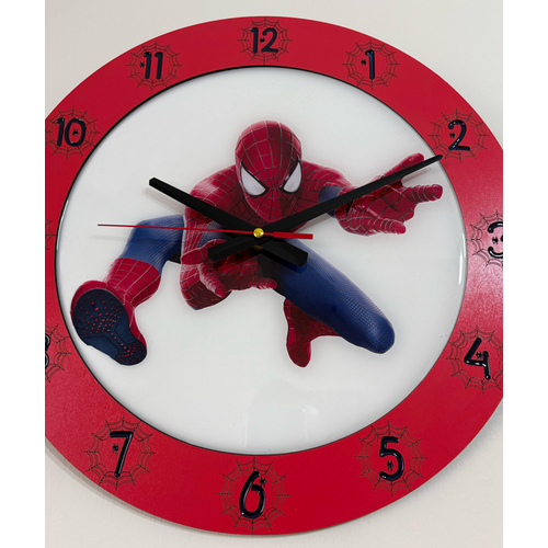 Spiderman Duvar Saati - Ahap Lazer Kesim Epoksi Tasarm - 40 cm - Pelince Kids