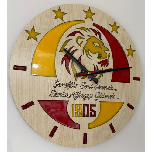 Ahap - Epoksi Reine Kaplamal - Taraftar Duvar Saati - Galatasaray 5 Yldz Paral - 40 cm
