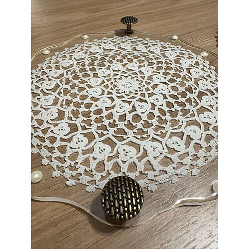 Epoksi Reine Dantelli Tepsi - Dantel Detayl Antik Kulplu ncili - ap: 24 cm