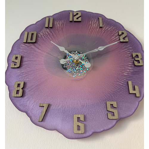 Epoksi Reine Duvar Saati - Mor ve Parlak Glitterli 02 - ap:30 cm