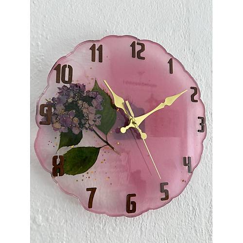 PELNCE - Ortanca enlii Serisi - Epoksi Duvar Saati - Pembe Renk - 30 cm