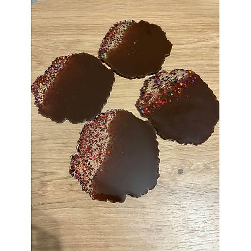 Epoksi Reine Bardak Altl - 4'l Takm - Kahverengi Glitterli - ap: 12 cm