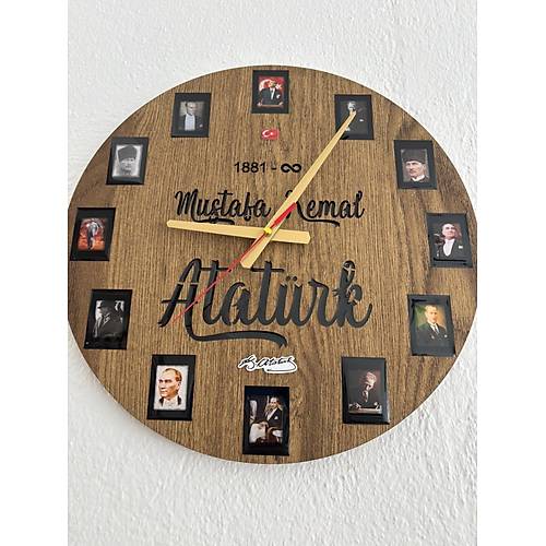 PELNCE - Mustafa Kemal Atatrk Temal Duvar Saati (Ahap & Epoksi) - 40 cm