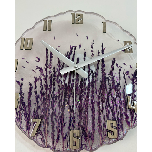 Epoksi Reine Duvar Saati - Mor Kuru Otlar - ap:33 cm