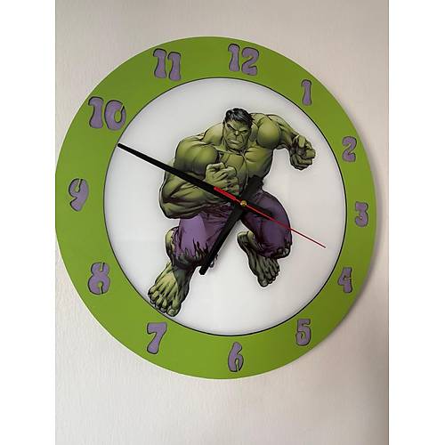 PELNCE KIDS - Hulk ( Yeil Dev ) Temal Ahap ocuk Odas Duvar Saati - 40 cm