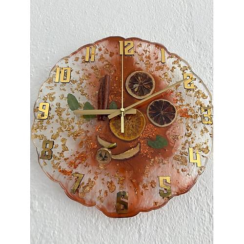 PELNCE - Narenciye ve Meyve Temal Epoksi Mutfak Duvar Saati - Metalik Bakr II - 30 cm