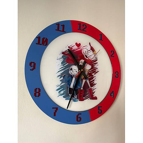 PELNCE KIDS - Undertale Sans ve Papyrus ( Papirus ) Temal ocuk Odas Duvar Saati - 40 cm