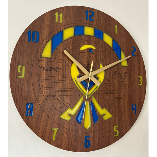 Ahap zeri Epoksi Reine Kaplamal - Taraftar Duvar Saati - Fenerbahe ubuklu Kanarya - 40 cm
