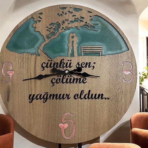 Ahap Desen Duvar Saati - nk Sen - Epoksi Reine Kaplamal - 40 cm