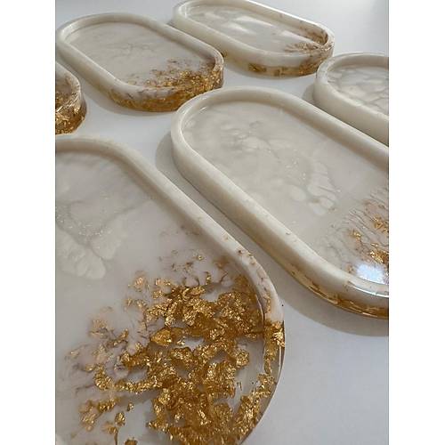 PELNCE - El Yapm 6'l Epoksi Sunumluk - nci Beyaz Altn Varakl - Ebatlar: 17,5 x 9,5 cm