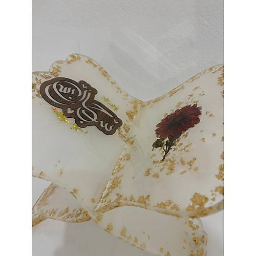 effaf Epoksi Reine iekli ve Yaz Motifli Kelebek Rahle (zel Tasarm - Tek retim) - 40x30 cm