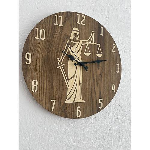 Justitia Adalet Terazisi Figrl - Koyu Ahap Duvar Avukat Saati (Kiiselletirilebilir) - 40 cm