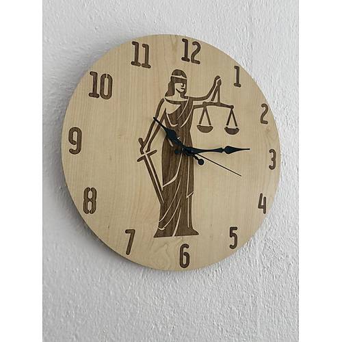 Justitia Adalet Terazisi - Ak Ahap Duvar Avukat Saati (Kiiselletirilebilir ) - 40 cm