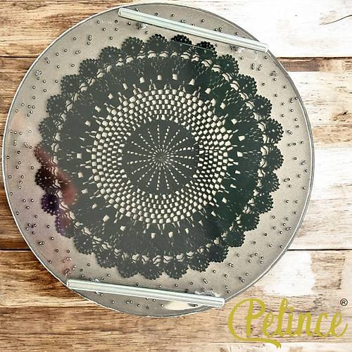 Epoksi Reine Dantelli Tepsi - Siyah  Dantel Gm Boncuklu - ap: 30 cm