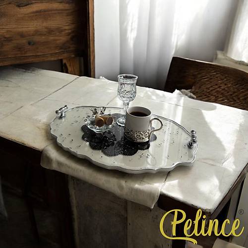 Epoksi Reine Dantelli Tepsi - Siyah Dantel Gm Varak - Eni: 23 cmBoyu: 33 cm