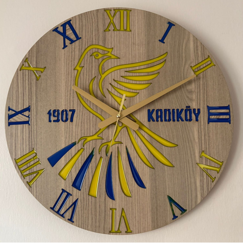 Ahap zeri Epoksi Reine Kaplamal - Taraftar Duvar Saati - Fenerbahe Kanarya 1907 Kadky - 40 cm