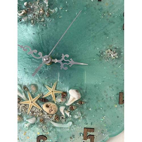 Denizin Ruhu Duvar Saati - Epoksi Reine Gerek Deniz Kabuklu Tasarm - 30 cm - 2.Model