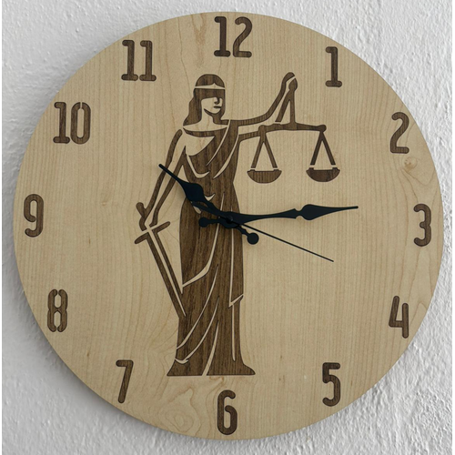 Justitia Adalet Terazisi - Ak Ahap Duvar Avukat Saati (Kiiselletirilebilir ) - 40 cm