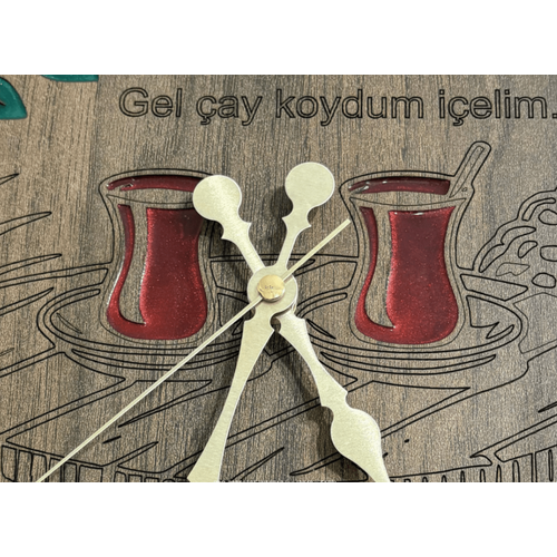 Ahap Desen Duvar Saati - Gel ay Koydum - Epoksi Reine Kaplamal - 40 cm