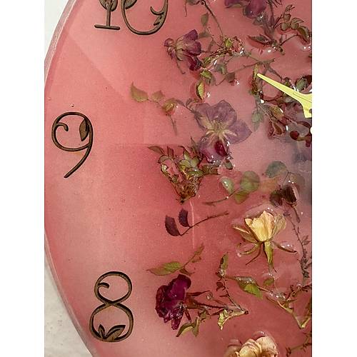 PELNCE - Pembe Mor Tomurcuk Gll Epoksi Duvar Saati (zel Tasarm - Tek retim) - 30 cm