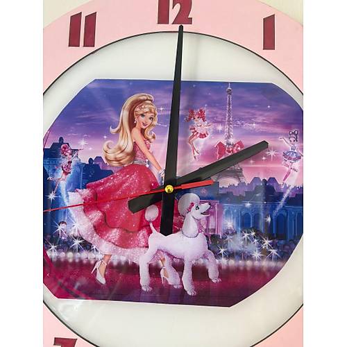 PELNCE KIDS - Barbie ile  Kpei ve Paris Temal ocuk Odas Duvar Saati - 40 cm
