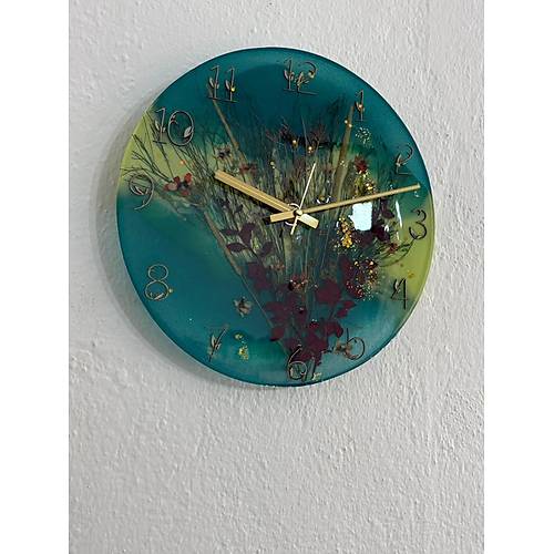 PELNCE - Gelincik ve Doal iek Buketi Epoksi Duvar Saati (zel Tasarm - Tek retim) - 30 cm