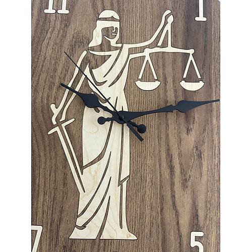 Justitia Adalet Terazisi Figrl - Koyu Ahap Duvar Avukat Saati (Kiiselletirilebilir) - 40 cm