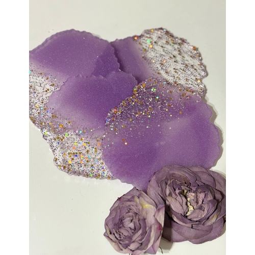Epoksi Reine Bardak Altl - 4'l Takm - Mor effaf Glitter - ap: 12 cm