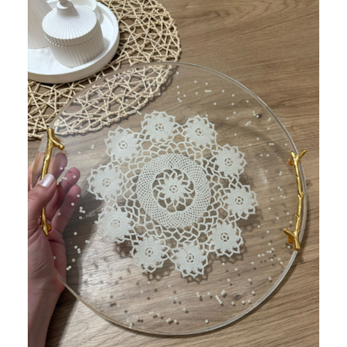 Epoksi Reine Nian Tepsisi - Dantel ve ncili - Dal Kulplu - ap: 30 cm