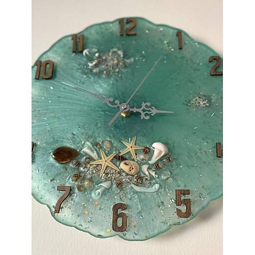 Denizin Ruhu Duvar Saati - Epoksi Reine Gerek Deniz Kabuklu Tasarm - 30 cm - 2.Model