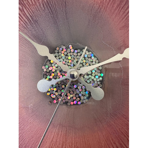 Epoksi Reine Duvar Saati - Mor ve Parlak Glitterli - ap:30 cm
