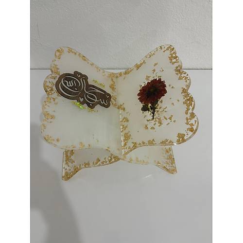 effaf Epoksi Reine iekli ve Yaz Motifli Kelebek Rahle (zel Tasarm - Tek retim) - 40x30 cm