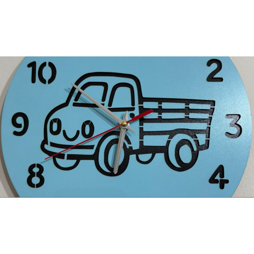 PELNCE KIDS - Kamyonet Temal Ahap ocuk Duvar Saati - 30 cm