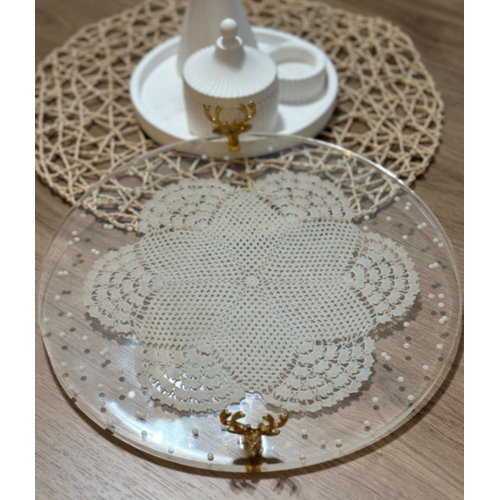 Epoksi Reine Nian Tepsisi - Dantel ve ncili - Geyik Ba- ap: 30 cm
