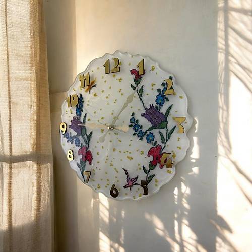 Epoksi Reine Duvar Saati - Kanevie Mor Lale - ap: 30 cm
