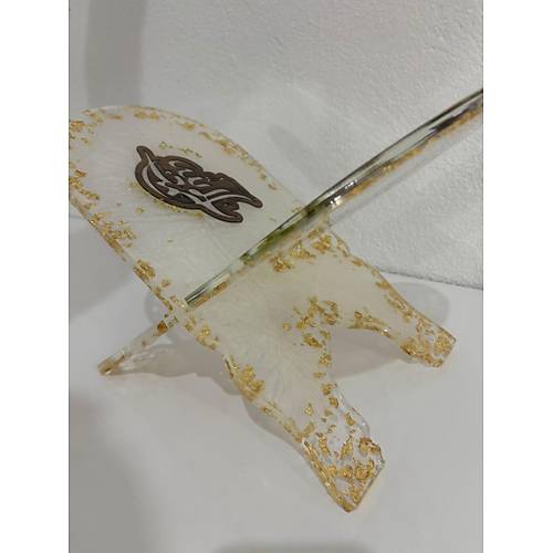 effaf Altn Varakl Ortanca iekli ve Yaz Motifli Epoksi Reine Rahle (zel Tasarm - Tek retim) - 37x19 cm