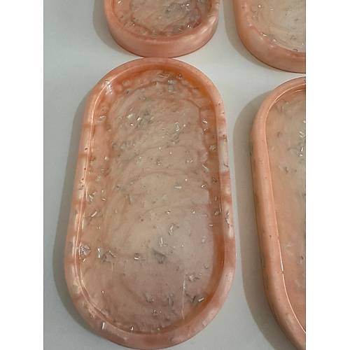PELNCE - El Yapm 6'l Epoksi Sunumluk - Pudra Pembe Gm Varakl - Ebatlar: 17,5 x 9,5 cm