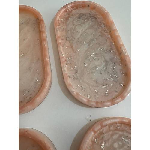 PELNCE - El Yapm 6'l Epoksi Sunumluk - Pudra Pembe Gm Varakl - Ebatlar: 17,5 x 9,5 cm