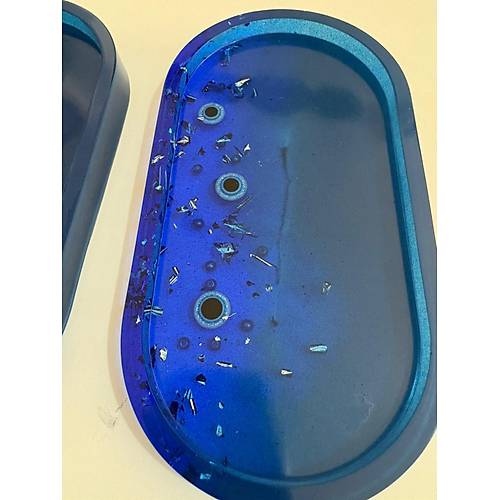 PELNCE - El Yapm 6'l Epoksi Sunumluk - Mavi Nazar Boncuklu Gm Varakl - Ebatlar: 17,5 x 9,5 cm