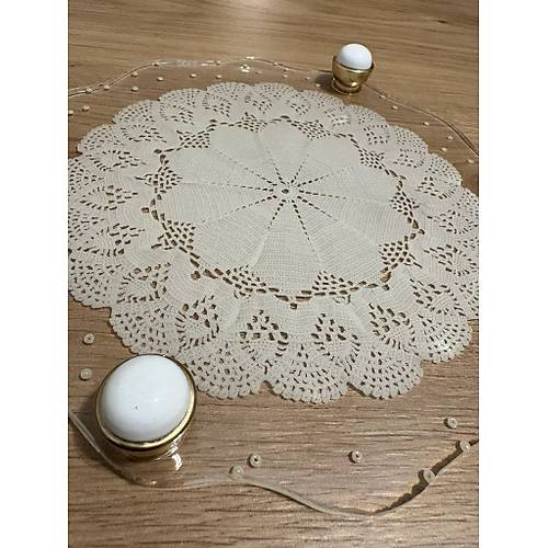 Epoksi Reine Dantelli Tepsi - Dantel Detayl effaf ncili - ap: 25 cm