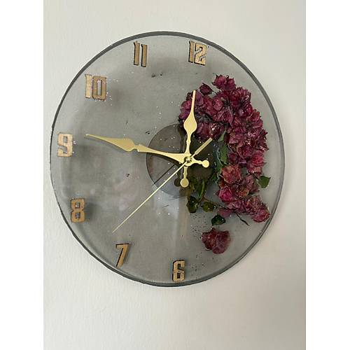 PELNCE - Gerek Begonya iei Temal Epoksi Duvar Saati - 30 cm - Ak Siyah Renk