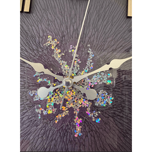 Epoksi Reine Duvar Saati - Koyu Mor ve Parlak Glitterli- ap:30 cm
