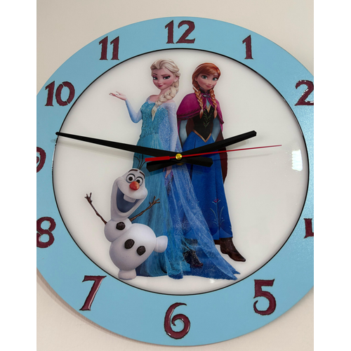 PELNCE KIDS - Frozen Karlar lkesi Temal Ahap ocuk Odas Duvar Saati (Elsa, Anna & Olaf) - 40 cm